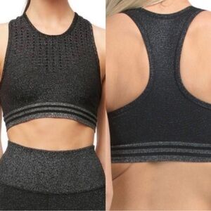 NWT, Good American Black Glitter Sports Bra, Shimmery Black, Size Small/2-4